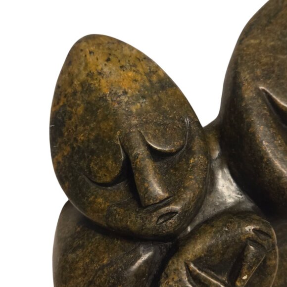 Carved Stone Family Sculpture Trio Statue Home Decor Carving 8 inch - Picture 11 of 16